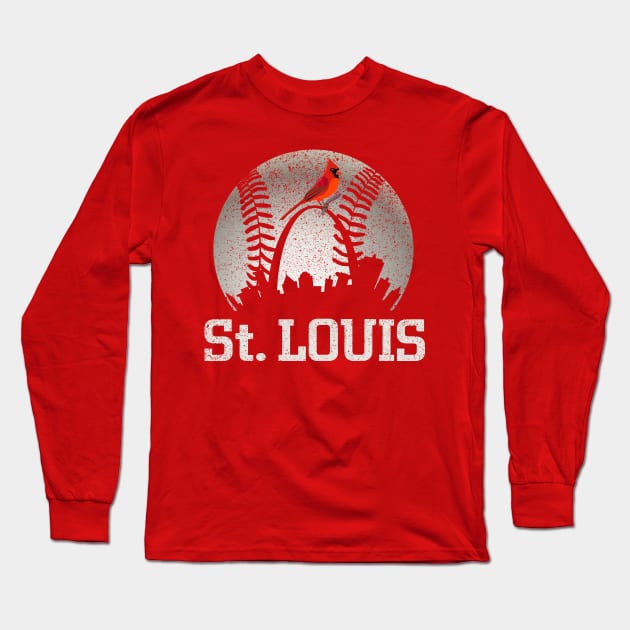 Vintage St Louis City Skyline Baseball At Gameday Long Sleeve T-Shirt by cytoplastmaximume